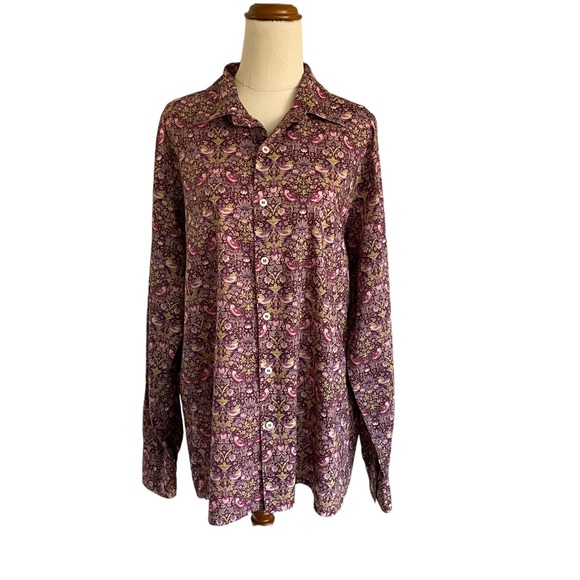 HOLLAND ESQUIRE Sz L Bird and flowers design 100% cotton button down shirt - Picture 2 of 12